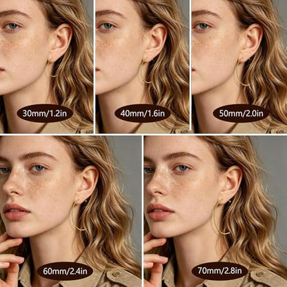 Gold Hoop Earrings for Women Hypoallergenic 925 Sterling Silver Post Hoops Earrings Lightweight Thin Large Big Hoop Earring 30/40/50/60/70mm - color: Gold 30mm