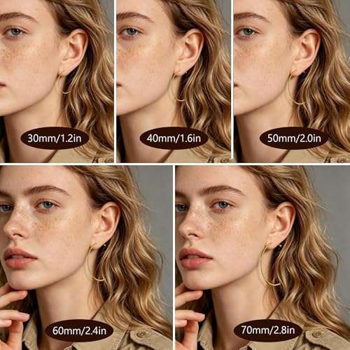 Gold Hoop Earrings for Women Hypoallergenic 925 Sterling Silver Post Hoops Earrings Lightweight Thin Large Big Hoop Earring 30/40/50/60/70mm - color: Gold 50mm