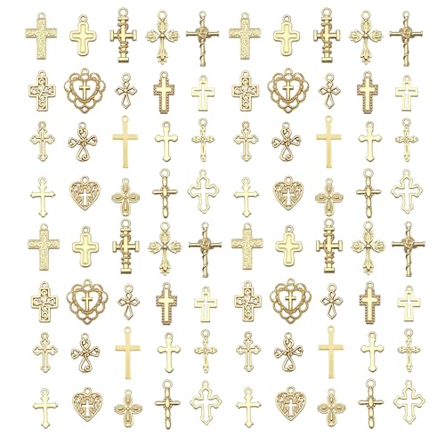 WOCRAFT 60pcs KC Gold Cross Bracelet Charms for Jewelry Making Sets DIY Necklace Bracelet Keychain Crafting Charms Kit Craft Supplies (SN908) - color: KC Gold, size: Cross Charms