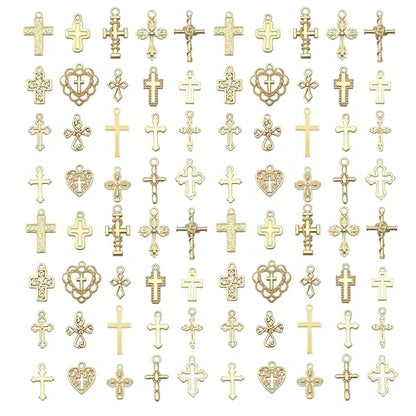 WOCRAFT 60pcs KC Gold Cross Bracelet Charms for Jewelry Making Sets DIY Necklace Bracelet Keychain Crafting Charms Kit Craft Supplies (SN908) - color: KC Gold, size: Cross Charms