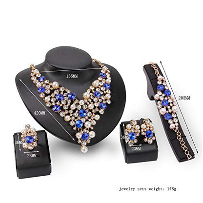Womens Luxury Africa Dubai 18k Gold Plated Jewelry Sets Wedding Rhinestone Crystal Bib Statement Necklace Earrings Set for Brides Party Prom - color: Luxurious Pearl Crystal Jewelry Set