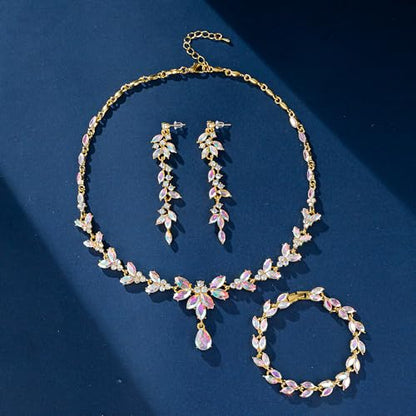 Paxuan Wedding Jewelry Sets for Bride Bridesmaid Bridal Jewelry Set for Women Wedding Crystal Necklace Earrings Bracelet Set for Party Prom Jewelry - color: AB - 14K Gold