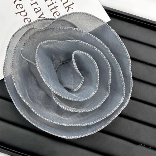 10inch Extra Large Flower Brooch Pin for Women Fashion Dainty Organza Satin Fabric Big Camellia Brooches Lapel Pins Wedding Dance Party Dress Accessories Exaggerated Jewelry Gift - color: 6 inch Grey