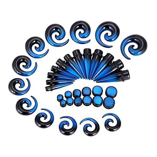 Qmcandy 00G-20mm Ear Stretching Kit 36PCS Big Gauge Taper Kit Large Acrylic Tunnel Plug Spiral Set - color: 36pcs, Black Blue