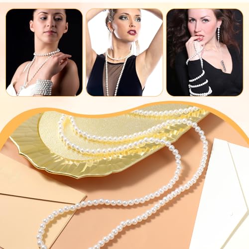 59" Long Pearl Necklace, Fashion Faux Pearls Pendants 1920s Beads Cluster Long Pearl Necklace for Costume Party Jewelry Vintage Elegant Pearls for Women Wedding Halloween
