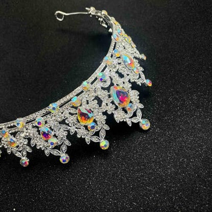 Crowns and Tiaras jewelry sets for Wedding princess birthday party Halloween Prom Pageant Jewelry for Women Crystal Bridal Jewelry Set for women - color: Silver AB