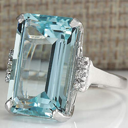 Trendy Oversize Sky Blue Square Cubic Zirconia Crystal Ring For Women Luxury Jewelry Cocktail Party Size 7 Lovely and attractive