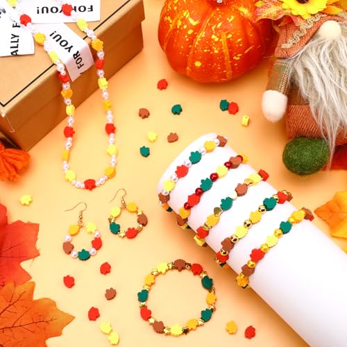 300Pcs Fall Leaves Clay Beads for Jewelry Making | Polymer Clay Material,Fall Jewelry Crafters,Bracelet Necklace Earrings Making,300Pcs Maple Leaf - color: Fall Color