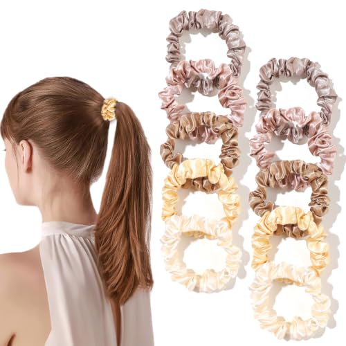 Silk Hair Ties Satin Scrunchies - Small Mini Scrunchy for Women Thick Hair Accessories Cute Soft No Slip Hair Elastics Ponytail Holder for Curly Hair No Damage Hairties Gift for Girls - color: Red-Wine