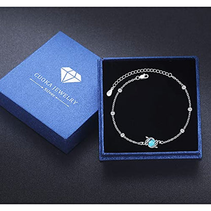 925 Sterling Silver Bohemia Hawaiian Beach Mermaid Floral Bracelet Birthday Graduation Gifts for Women with Gifts Box - style: 21D-Vine Turquoise
