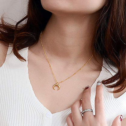Jude Jewelers Stainless Steel Moon Crescent Half Circle Charm Statement Anniversary Colloar Necklace - color: Gold