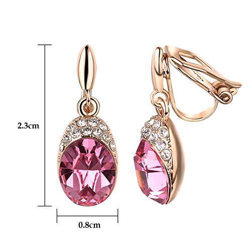 Yoursfs Wedding Clip on Earrings For Women 18K Gold Plated Halo Big Austrian Crystal Dangle Earring Birdal Jewelry - color: Pink