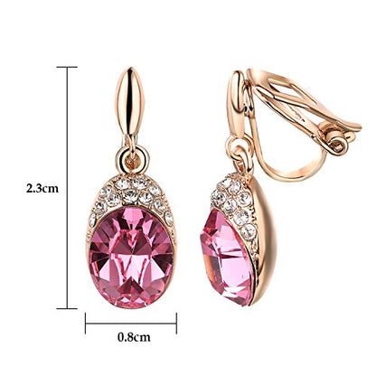Yoursfs Wedding Clip on Earrings For Women 18K Gold Plated Halo Big Austrian Crystal Dangle Earring Birdal Jewelry - color: Pink
