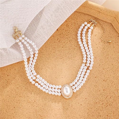 BABEYOND Round Imitation Pearl Choker Necklace Multi Strands Choker 20s Flapper Necklace Accessories for Gatsby Themed Party - style: 3-layer-4