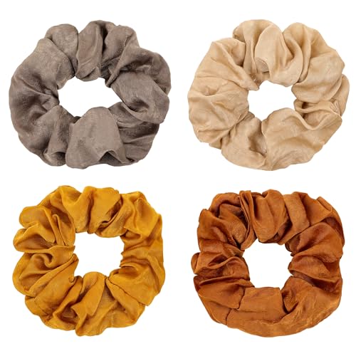 Silk Satin Scrunchies Women Hair Ties - Ivyu Big Scrunchy Ponytail Holder No Crease Hair Bands Soft Elastic No Hurt Your Hair for Vsco Girl Women Beige Gray Dard Yellow Light Yellow - color: Beige Gray Dard Yellow Light Yellow
