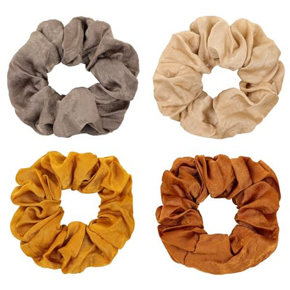 Silk Satin Scrunchies Women Hair Ties - Ivyu Big Scrunchy Ponytail Holder No Crease Hair Bands Soft Elastic No Hurt Your Hair for Vsco Girl Women Beige Gray Dard Yellow Light Yellow - color: Beige Gray Dard Yellow Light Yellow