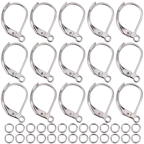 SUNNYCLUE 1 Box 250Pcs Earring Hooks and Jump Rings 100Pcs Stainless Steel Leverback Earring Findings 150Pcs Open Jump Rings Hypoallergenic Lever Back Earring Hooks for Jewelry Making Kits DIY Crafts - color: 100pcs Stainless Steel Leverbacks & 150pcs Ope
