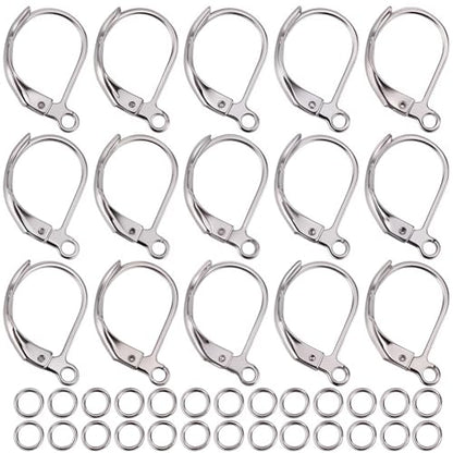 SUNNYCLUE 1 Box 250Pcs Earring Hooks and Jump Rings 100Pcs Stainless Steel Leverback Earring Findings 150Pcs Open Jump Rings Hypoallergenic Lever Back Earring Hooks for Jewelry Making Kits DIY Crafts - color: 100pcs Stainless Steel Leverbacks & 150pcs Ope