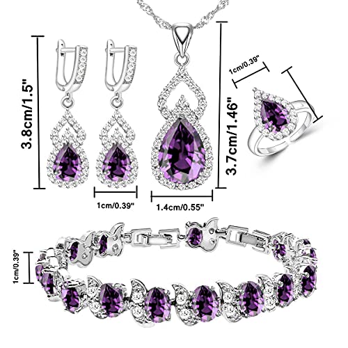 LMXXVJ Women Jewelry Set Platinum Plated Necklace Open Ring Earrings Bracelet Set,Birthday/Anniversary Mother’s Day Jewelry Gifts for Mom/Wife/Sister/Best Friend - color: Purple