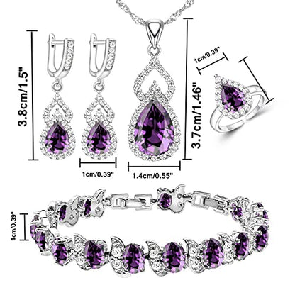 LMXXVJ Women Jewelry Set Platinum Plated Necklace Open Ring Earrings Bracelet Set,Birthday/Anniversary Mother’s Day Jewelry Gifts for Mom/Wife/Sister/Best Friend - color: Purple