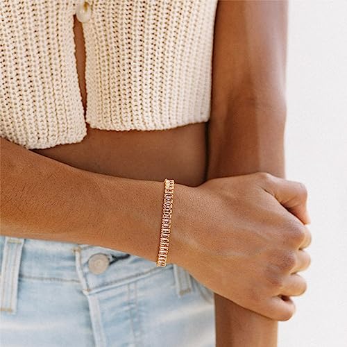 MEVECCO Bracelet for Women 14K Gold Plated Dainty Chain Simple Jewelry Cute Handmade Minimalist for Her - style: Tennis Link Chain