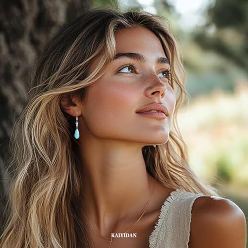 Boho Turquoise Dangle Earrings For Women Trendy,Western Blue Gemstone Drop Earings,Vintage Gothic Ethnic Statement Beach Vacation Long Birthstone Earrings with Leaf Teardrop Turquoise Crystal Tassels,Fashion Jewelry Birthday Gift. - style: A6 Turquoise Te