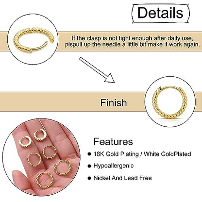 micuco 3 Pairs Small Gold Hoop Huggie Earrings Set for Women Men Tendy | 14K Gold Plated Small Huggie Hoop Earrings for Men, Tiny Cartilage Hypoallergenic Earring Set - style: C# CZ Gold 8-10-12mm