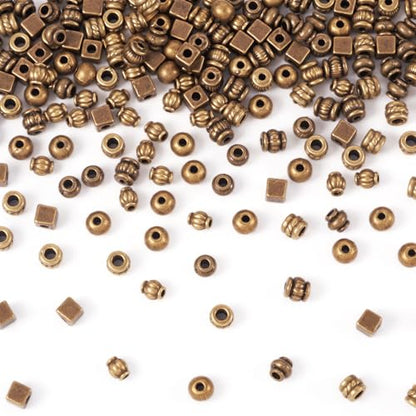 Craftdady 360Pcs Antique Bronze 6 Styles Spacer Beads Tibetan Metal Tiny Column Barrel Round Drum Cube Loose Beads for Jewelry Making Hole: 1-2.5mm - color: 6 Styles, 360Pcs, Antique Bronze