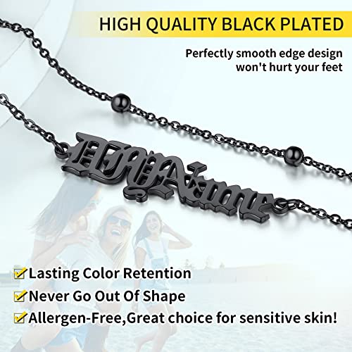 ChainsHouse Double Layer Anklet Bracelet for Women,Adjustable Chain Anklets Stackable Dainty Anklets,Stainless Steel/Gold Plated/Black Ankle Jewelry Gifts - color: C-Black-Bead Chain