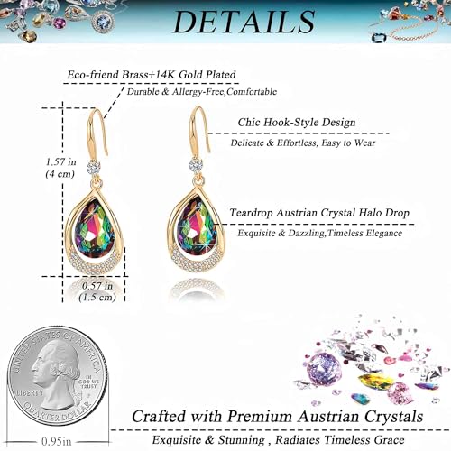 Austrian Crystal Halo Teardrop Hollow Drop Dangle Earrings for Women 14K Rose Gold Plated Hypoallergenic Jewelry Gifts - color: Vitrail Medium