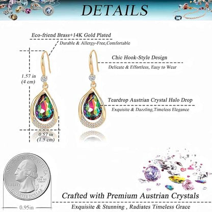 Austrian Crystal Halo Teardrop Hollow Drop Dangle Earrings for Women 14K Rose Gold Plated Hypoallergenic Jewelry Gifts - color: Vitrail Medium