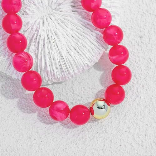 Chunky Beaded Necklace for Women Boho Statement Bead Necklace | Adjustable, Lightweight Choker, Round/Oval/Pebble Beads, Trendy Summer Beach Jewelry - color: Hot Pink-B