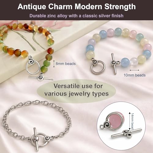 Heather's cf Toggle Jewelry Clasps – Durable Quality, Antique Swirling Silver Finish Toggle Clasps & Closures for Necklace, Bracelet & Charms – Ideal for DIY, & Jewelry Making – Medium (Set of 24) - color: Medium silver toggle clasp