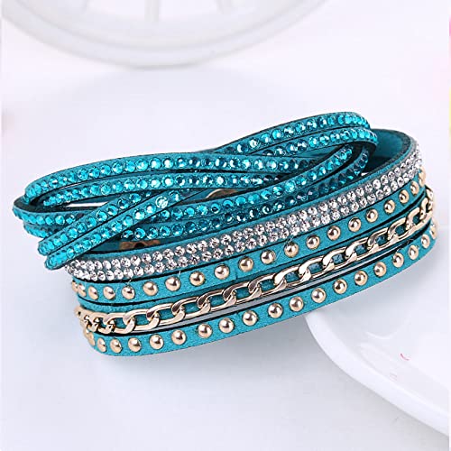 Long tiantian Leather Wrap Bracelets for Women Boho Multi Layered Bracelets Western Jewelry Hot Pink Accessories Birthday Gifts - color: 2287 peacockblue