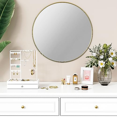 Goozii White Jewelry Organizer Stand Stud Earring Holder, Necklace Display Stand with Drawer, Jewelry Tower Tree for Bracelets Rings, Birthday Valentines Day Gifts for Her Teen Girls Women Wife - color: White