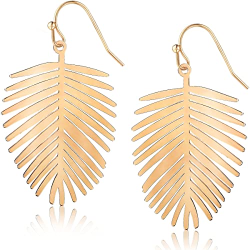 Palm Leaf Earrings for Women - Boho Tropical Dangle Earrings | Plated in Gold Tone or Silver Tone - color: 2" inch - Gold