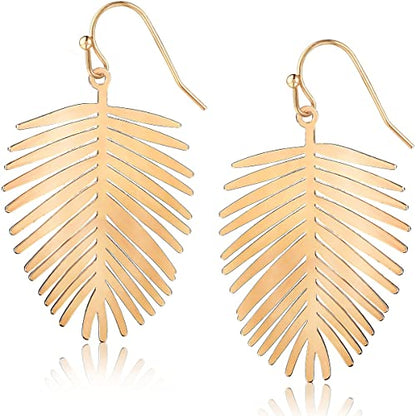 Palm Leaf Earrings for Women - Boho Tropical Dangle Earrings | Plated in Gold Tone or Silver Tone - color: 2" inch - Gold