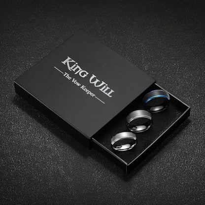 King Will Classic Tungsten Wedding Band for Men, 6/7/8/9/10mm Widths, Polished Finish Step Edge Matte Rings Comfort Fit - color: Black/Silver/Gunmetal