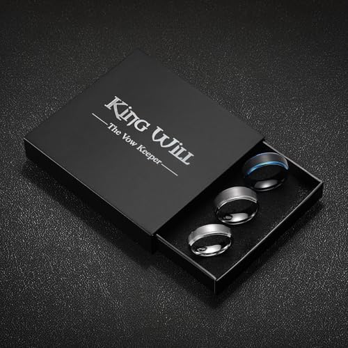 King Will Classic Tungsten Wedding Band for Men, 6/7/8/9/10mm Widths, Polished Finish Step Edge Matte Rings Comfort Fit - color: Black/Silver/Gunmetal