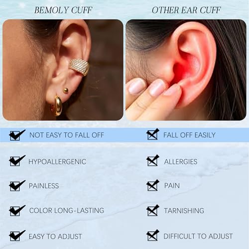 Gold Ear Cuff for Women, 14K Gold Plated Single Non-Pierced Earring with Micro-Pave Cubic Zirconia Adjustable Open Ear Clip for Daily Wear & Special Occasions - color: ear cuff-S 007