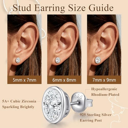 Brilliant Heart-cut/Oval-cut/Trillion-cut/Cushion-cut/Emerald-cut/Marquise-cut Stud, 925 Sterling Silver Cubic Zirconia Stud Earrings for Women Men - style: M-Bezel oval cut-silver