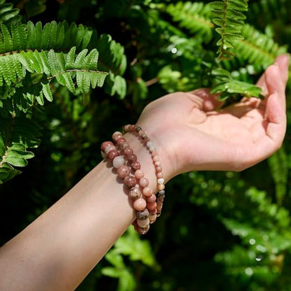 Bivei 8mm Beaded Bracelets for Women Handmade Semi Precious Natural Stone Stretch Elastic Jewelry Yoga Protection Gifts - color: Plum Blossom Jade-Hope & renascence, size: Medium 6.8-7.3 inch