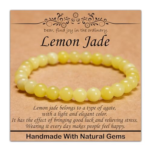 Natural Healing Gemstone Bracelet Handmade Yoga Stretch Elastic Bracelet Stress Relief Crystal Jewelry for Men and Women - color: Lemon Jade(Good Mood), size: 6mm