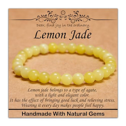 Natural Healing Gemstone Bracelet Handmade Yoga Stretch Elastic Bracelet Stress Relief Crystal Jewelry for Men and Women - color: Lemon Jade(Good Mood), size: 6mm