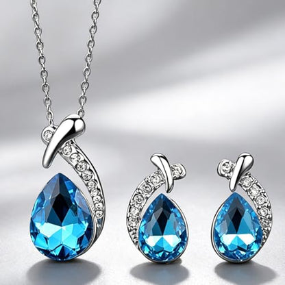Crystal Drop Necklace with Dangle Earrings Minimalist Jewelry Set Elegant Teardrop Pendant Casual for Symphony Concert Night