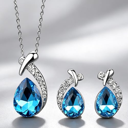 Crystal Drop Necklace with Dangle Earrings Minimalist Jewelry Set Elegant Teardrop Pendant Casual for Symphony Concert Night