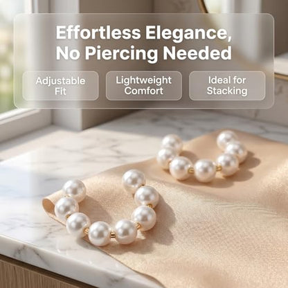 2-Piece Faux Pearl Ear Cuff Set, Non-Pierced Clip On Earrings for Women, Ear Jewelry, Lightweight Ear Accessories for Daily Outfit, Gift