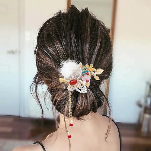 Bridal Flower Hair Clips, Crystal Hair Pins Pearl Rhinestone Hair Barrettes, Wedding Hair Pieces Pearl Headpieces Hair Accessories for Women Girls - color: Gold&Red