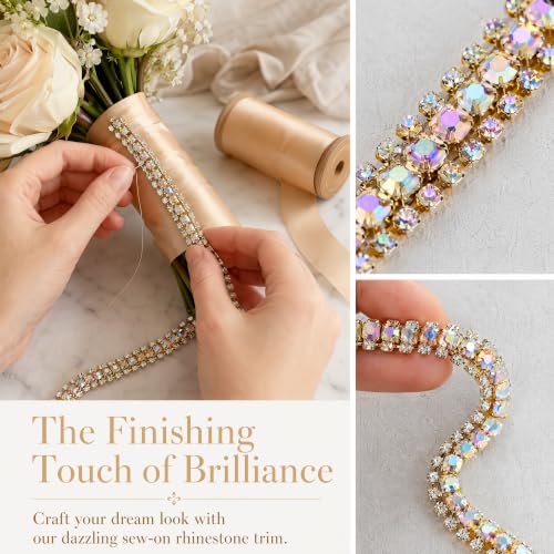 3FT Heavy Duty Crystal Rhinestone Trim Chain with Yarn Scissors, Sew-On Bling Appliqué for Wedding Bridal Dress, DIY Jewelry & Clothing Accessories (Gold) - color: Gold