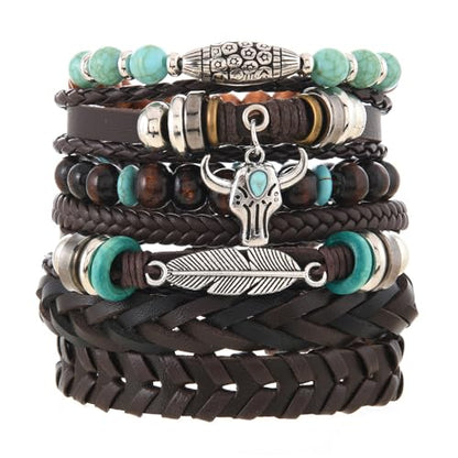 LOTSOF Western Turquoise Beaded Bracelet, Chic Stack Beaded Western Style for Country Concerts, Cowgirl Outfits & Boho Jewelry - color: Cow Head Feather
